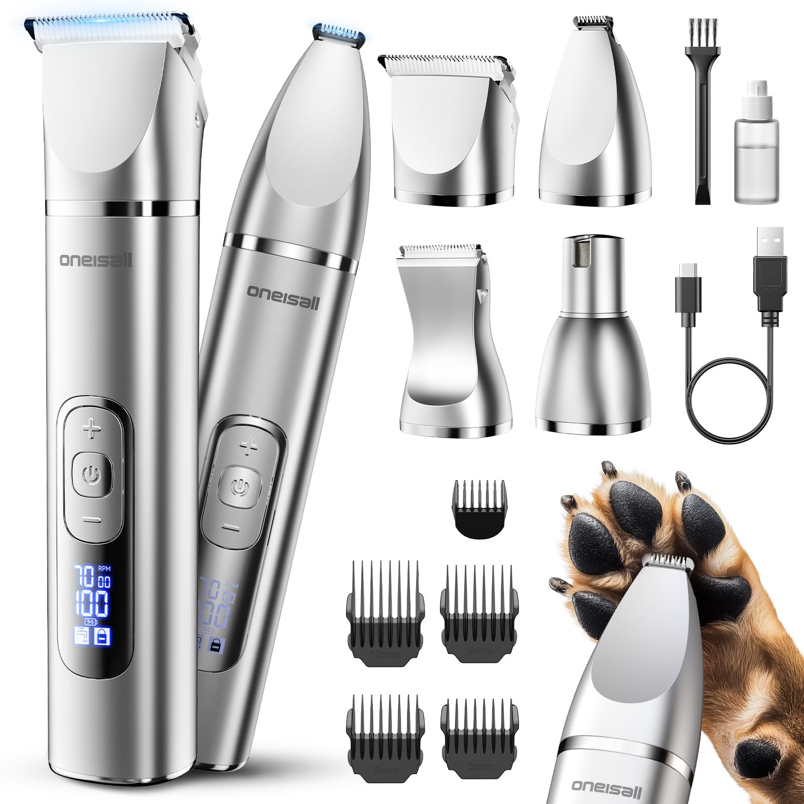 Amazon.com: oneisall 4 in 1 Dog Grooming Kit with LCD Display, Dog